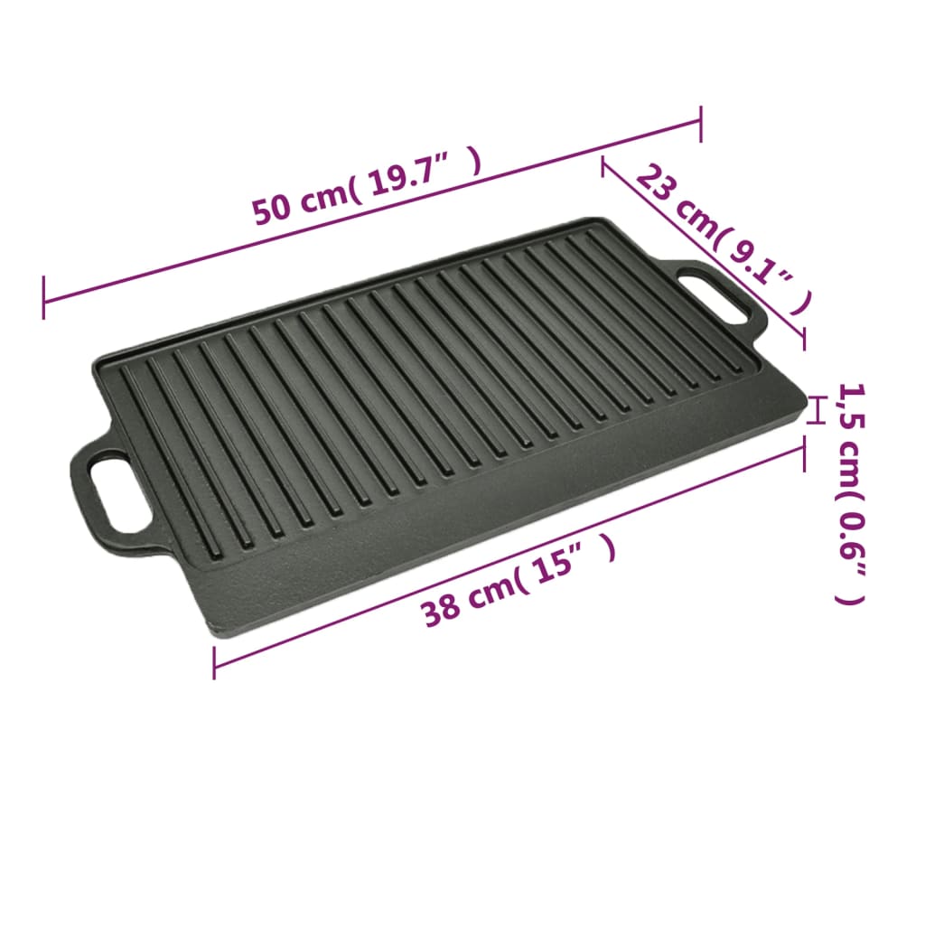 Grillplate i støpejern vendbar 50x23 cm