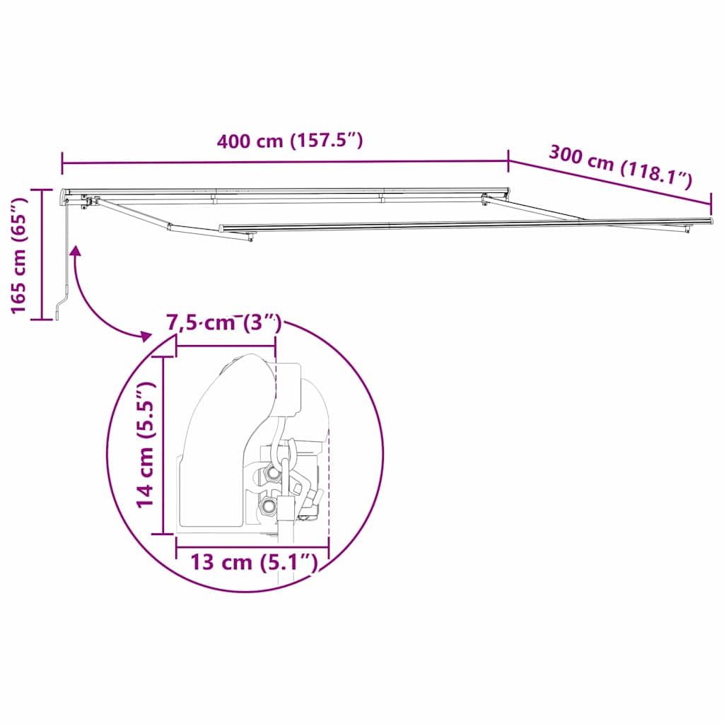 Markise Manual Hvit 4 × 3 m Metall
