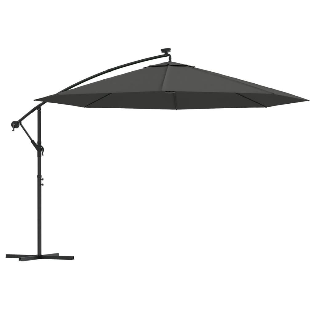 Hengende hageparasoll med LED og metallstang 350 cm antrasitt