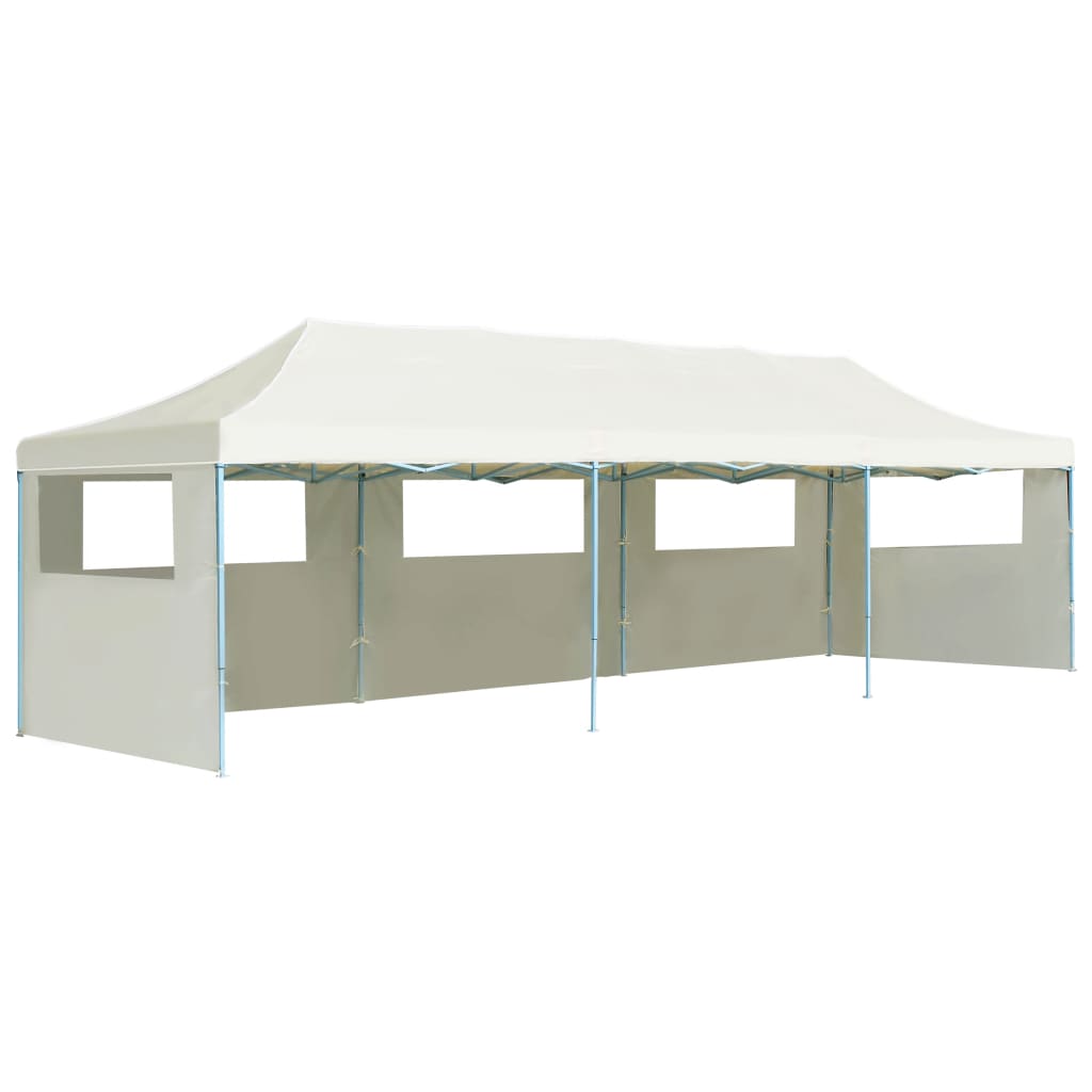 Sammenleggbart festtelt popup med 5 sidevegger 3x9 m kremhvit
