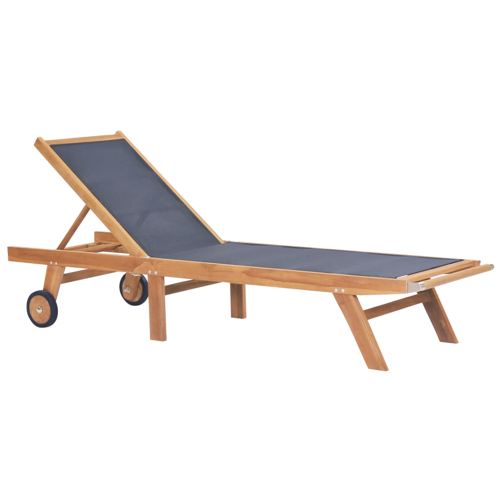 Foldbar solseng med hjul heltre teak og textilene