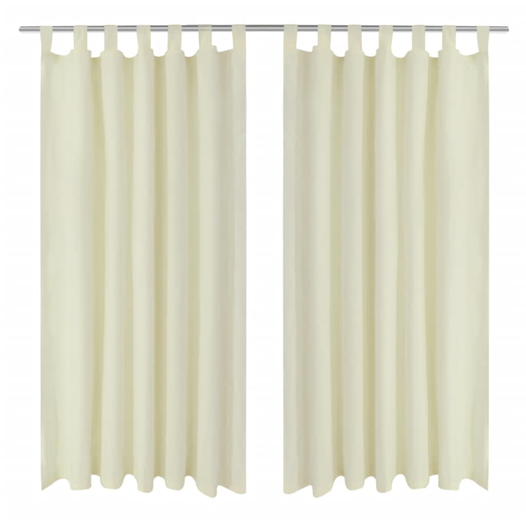 2stk Krem Micro-Sateng Gardiner med Sløyfer 140 x 225 cm