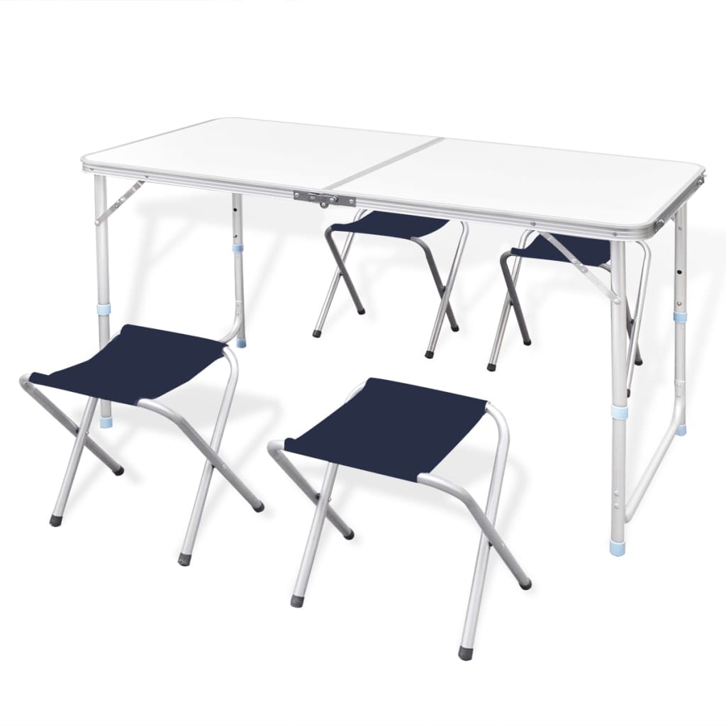 Camping Klappbord med 4 Klappstoler Justerbar Høyde 120 x 60 cm