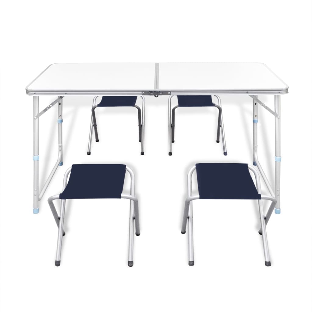 Camping Klappbord med 4 Klappstoler Justerbar Høyde 120 x 60 cm