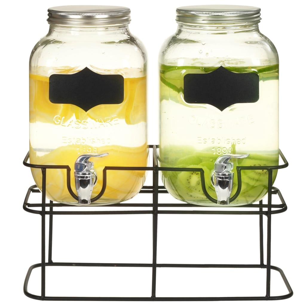 Drikkedispensere 2 stk med stativ 2 x 4 L glass