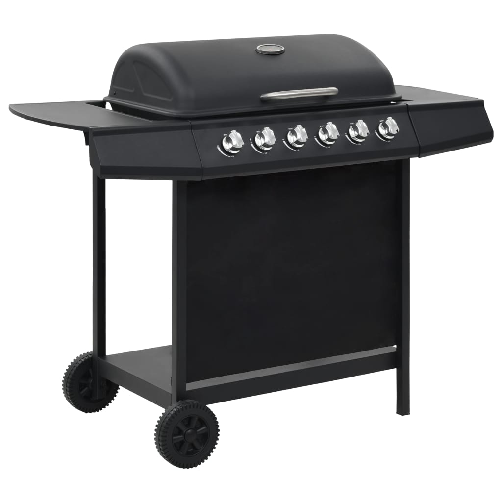 Gassgrill med 6 kokesoner stål svart