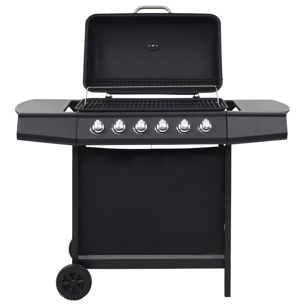 Gassgrill med 6 kokesoner stål svart
