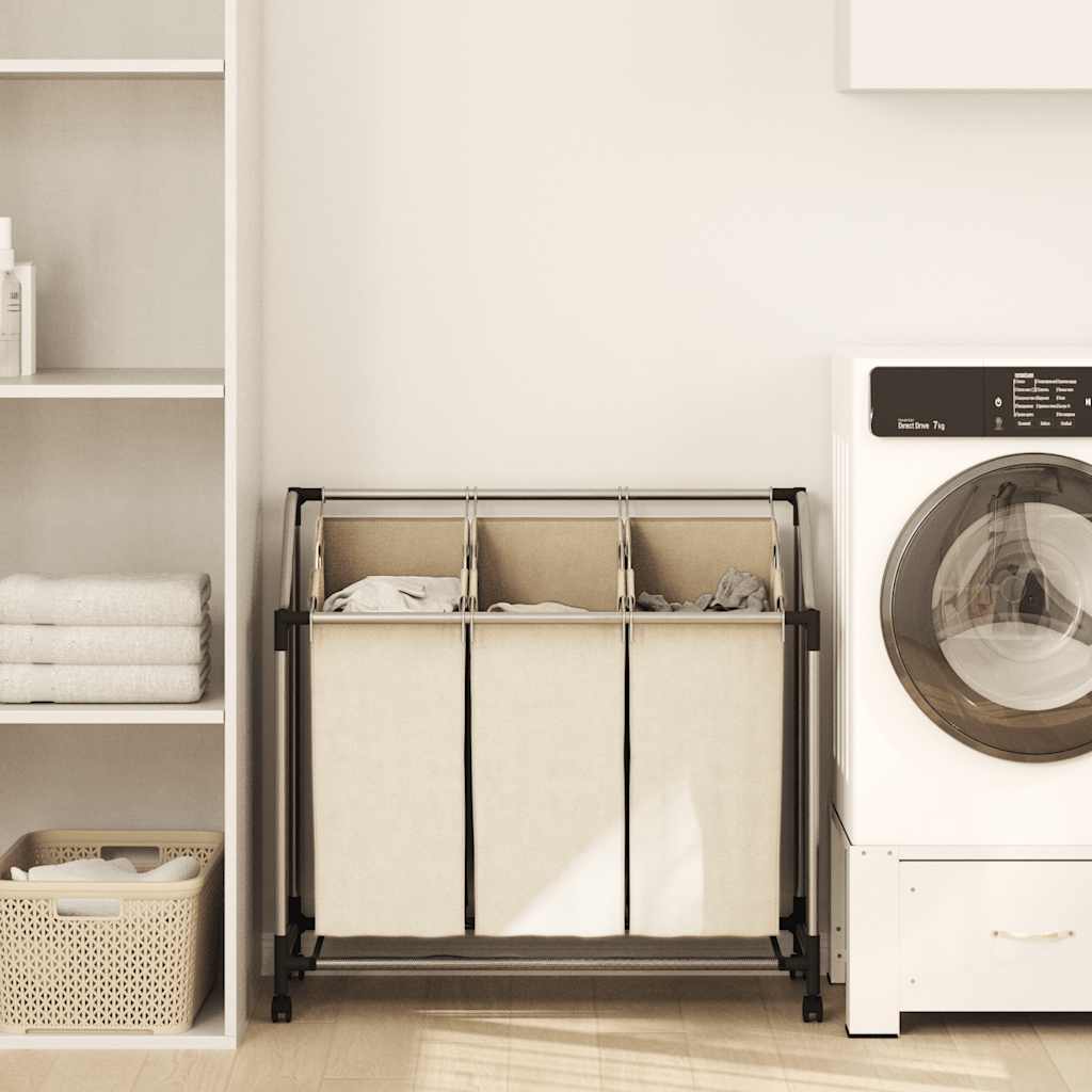 Skittentøyskurv med 3 poser kremfarget stål