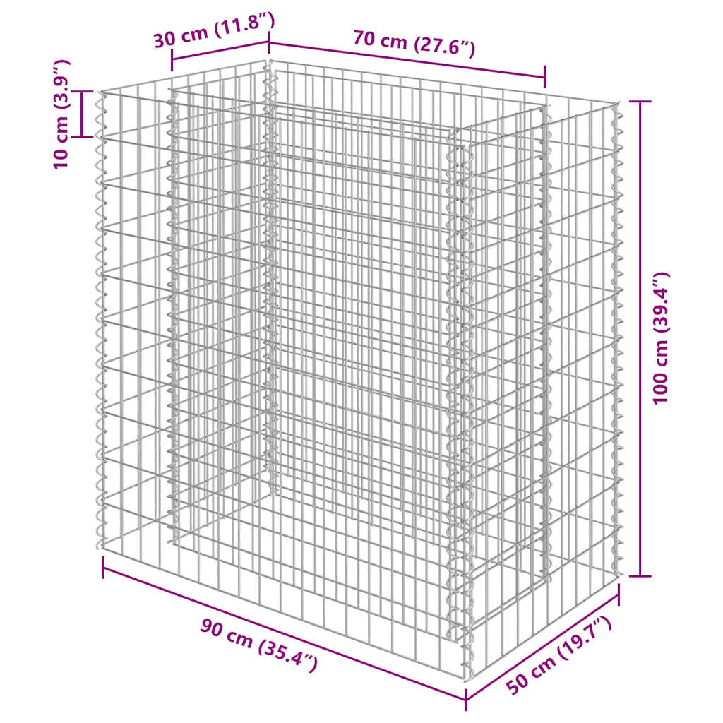 Gabion høybed galvanisert stål 90x50x100 cm