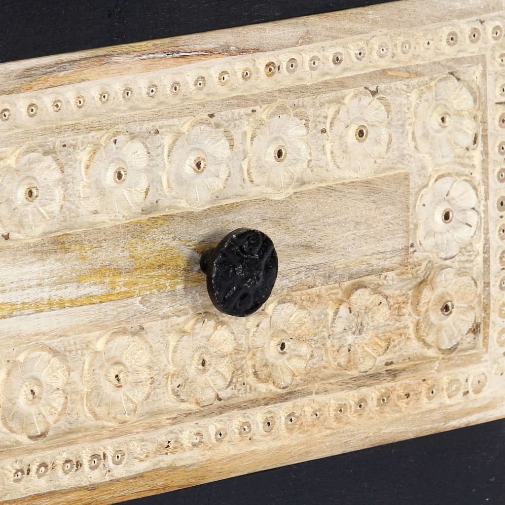 Håndskåret nattbord grå 40x30x50 cm heltre mango