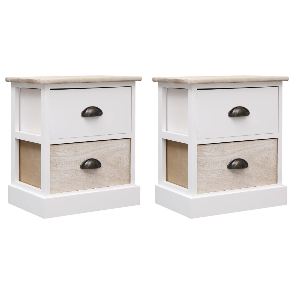 Nattbord 2 stk hvit og naturlig 38x28x45 cm keisertre