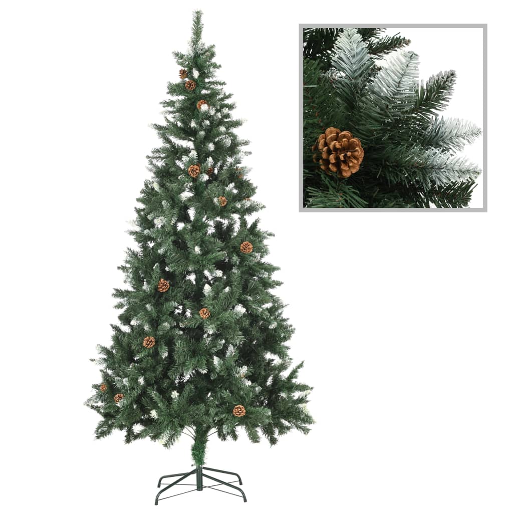 Kunstig juletre med furukongler og hvitt glitter 210 cm
