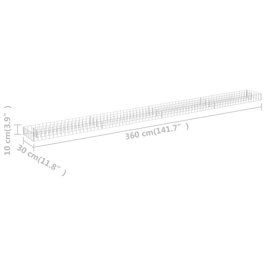 Gabion høybed galvanisert stål 360x30x10 cm