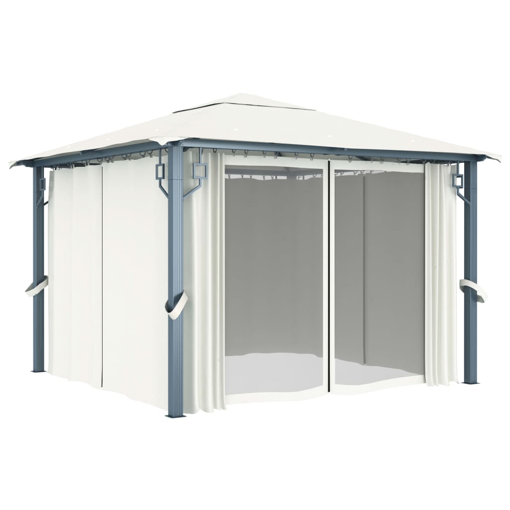 Paviljong med gardin 300x300 cm kremhvit aluminium