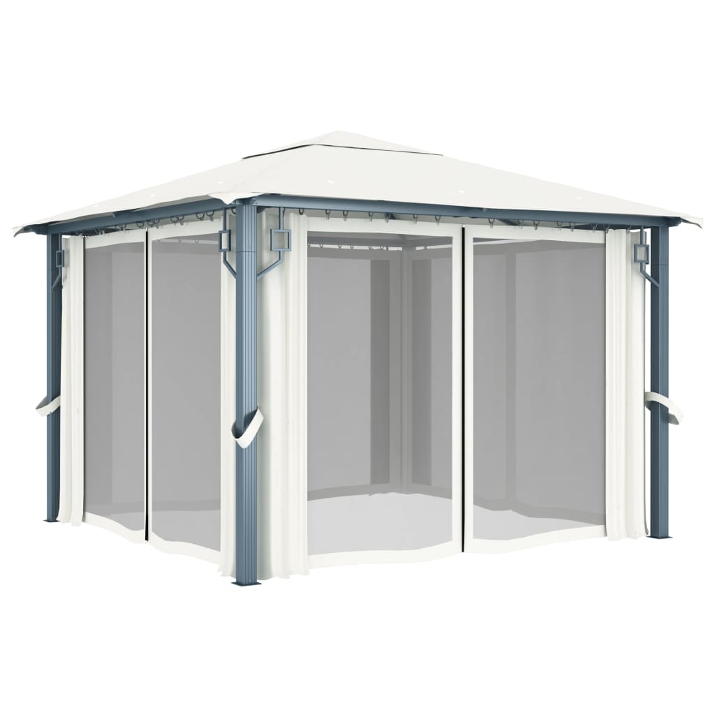 Paviljong med gardin 300x300 cm kremhvit aluminium