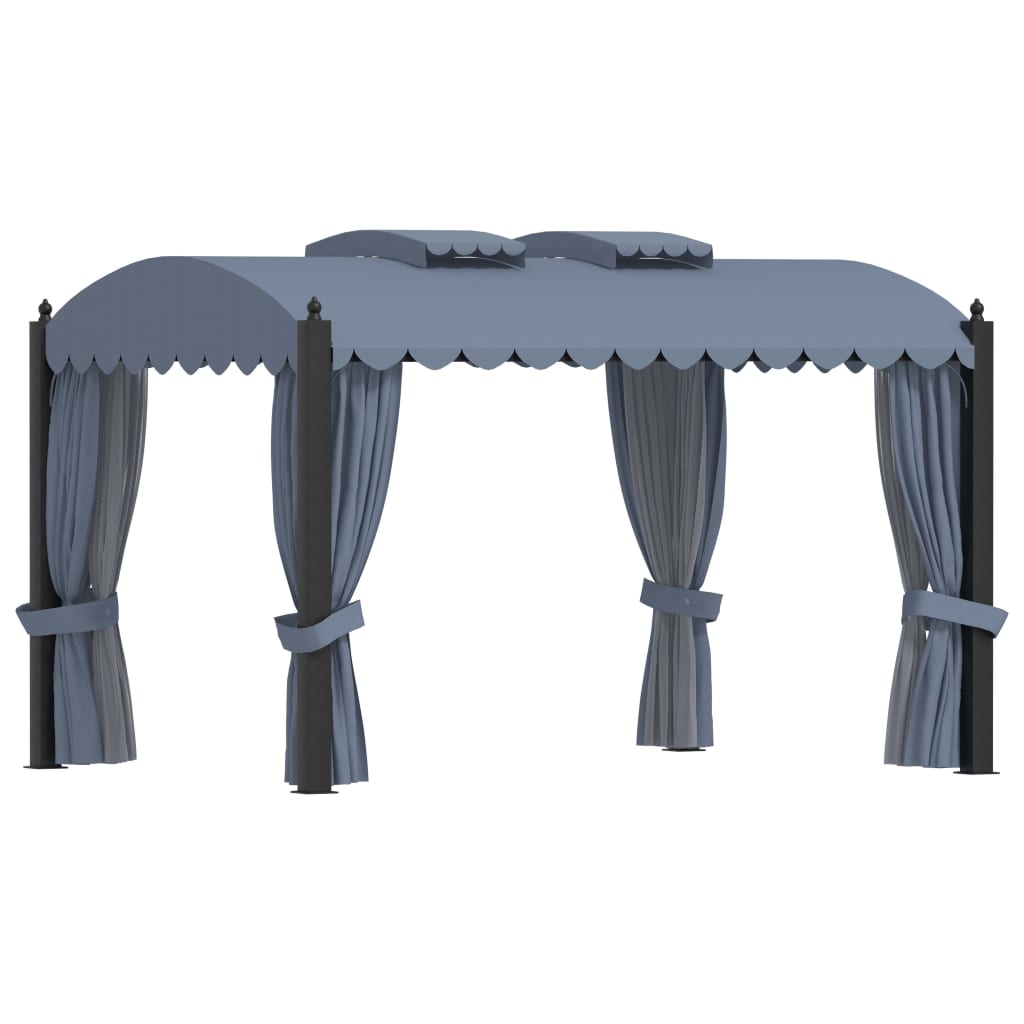 Paviljong med gardiner 3x4 m antrasitt stål