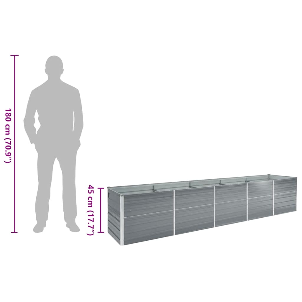 Høybed galvanisert stål 400x80x45 cm grå