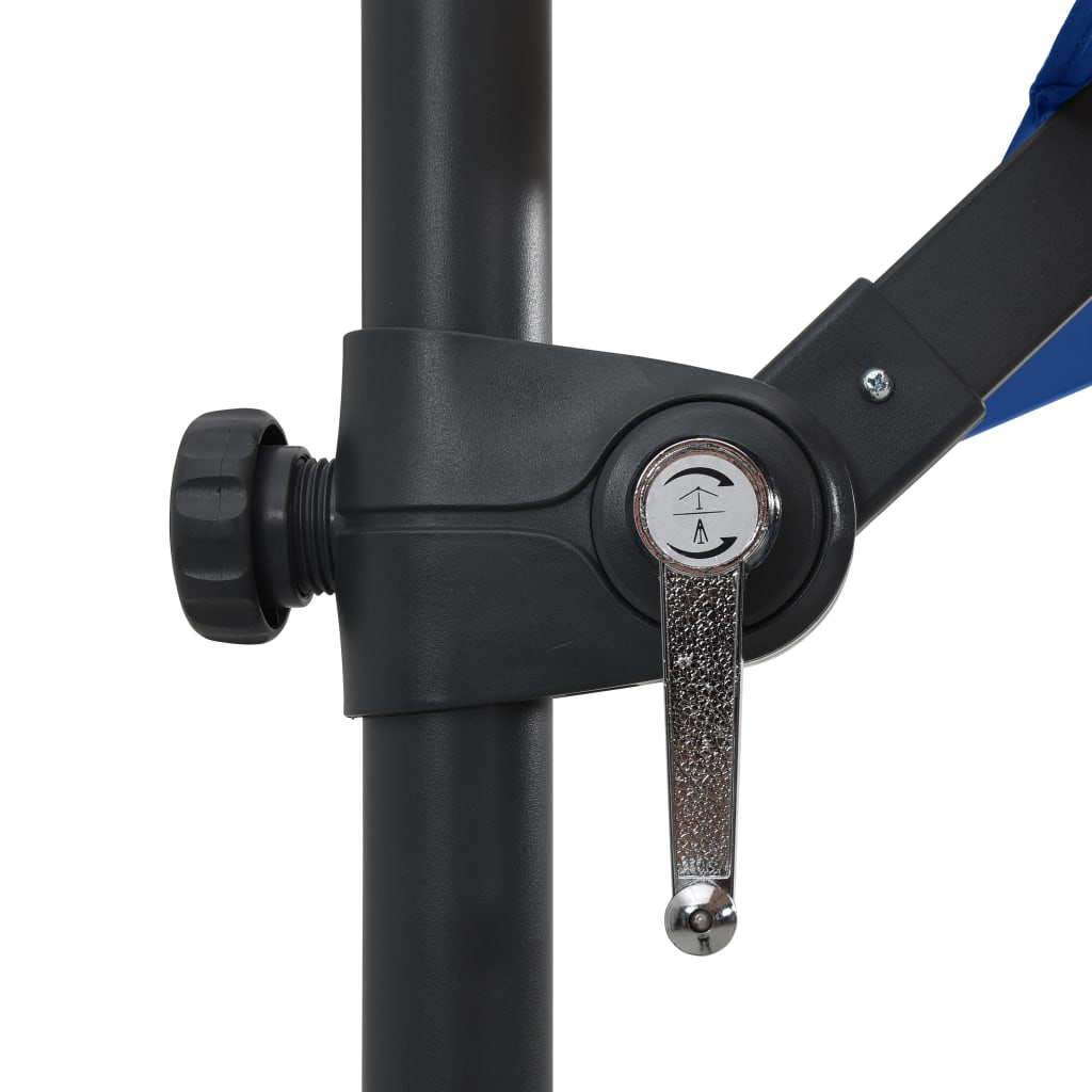 Hengende hageparasoll med LED og stålstang 250x250 cm asurblå