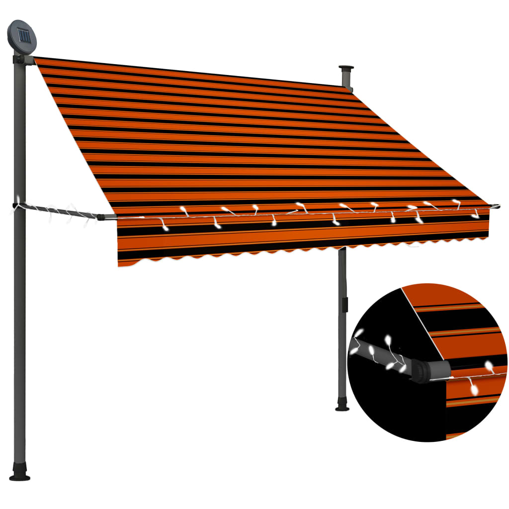 Manuell uttrekkbar markise med LED 200 cm oransje og brun