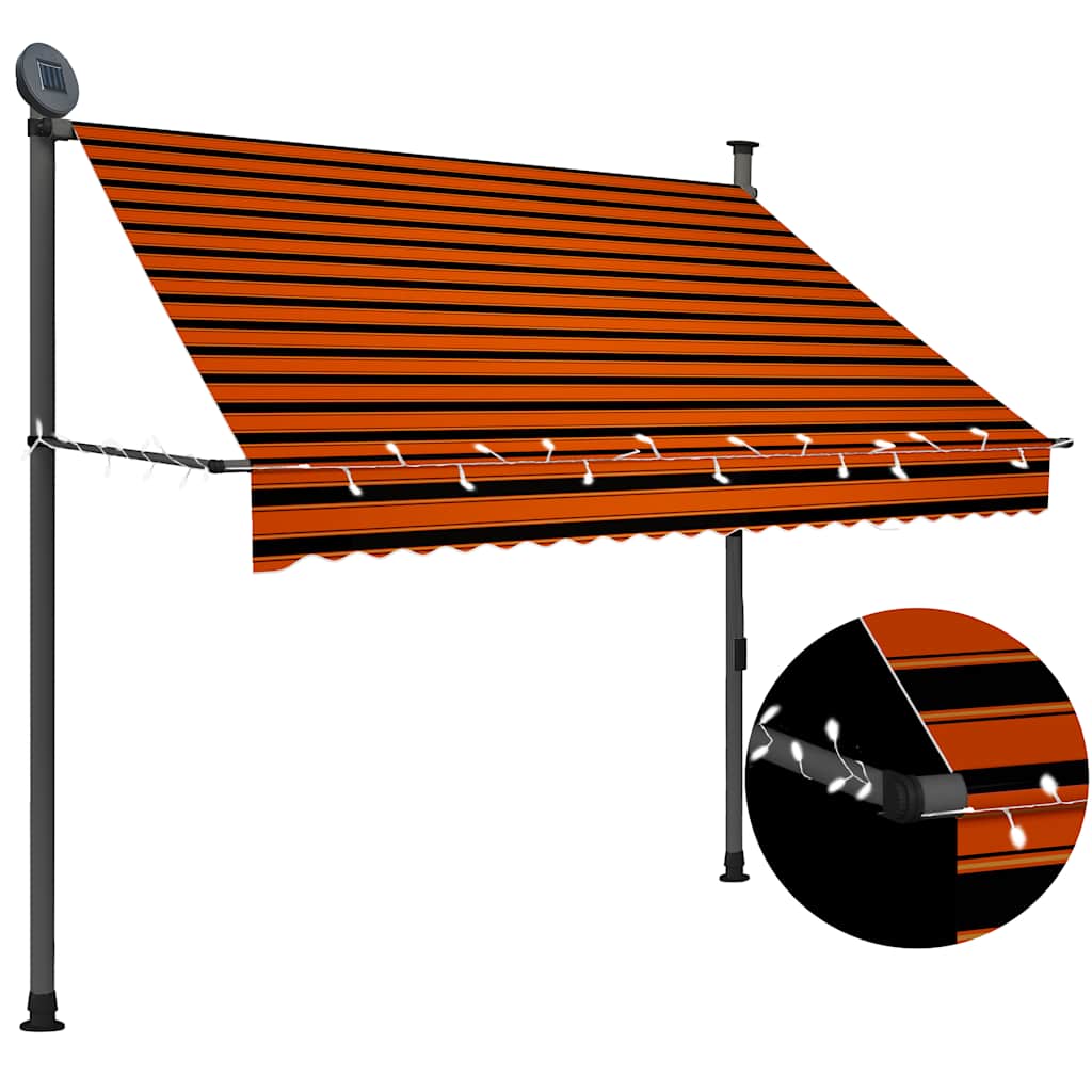 Manuell uttrekkbar markise med LED 200 cm oransje og brun