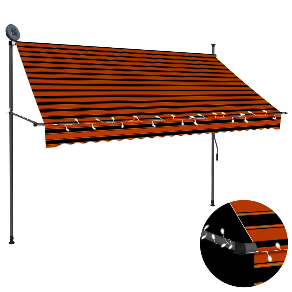 Manuell uttrekkbar markise med LED 250 cm oransje og brun