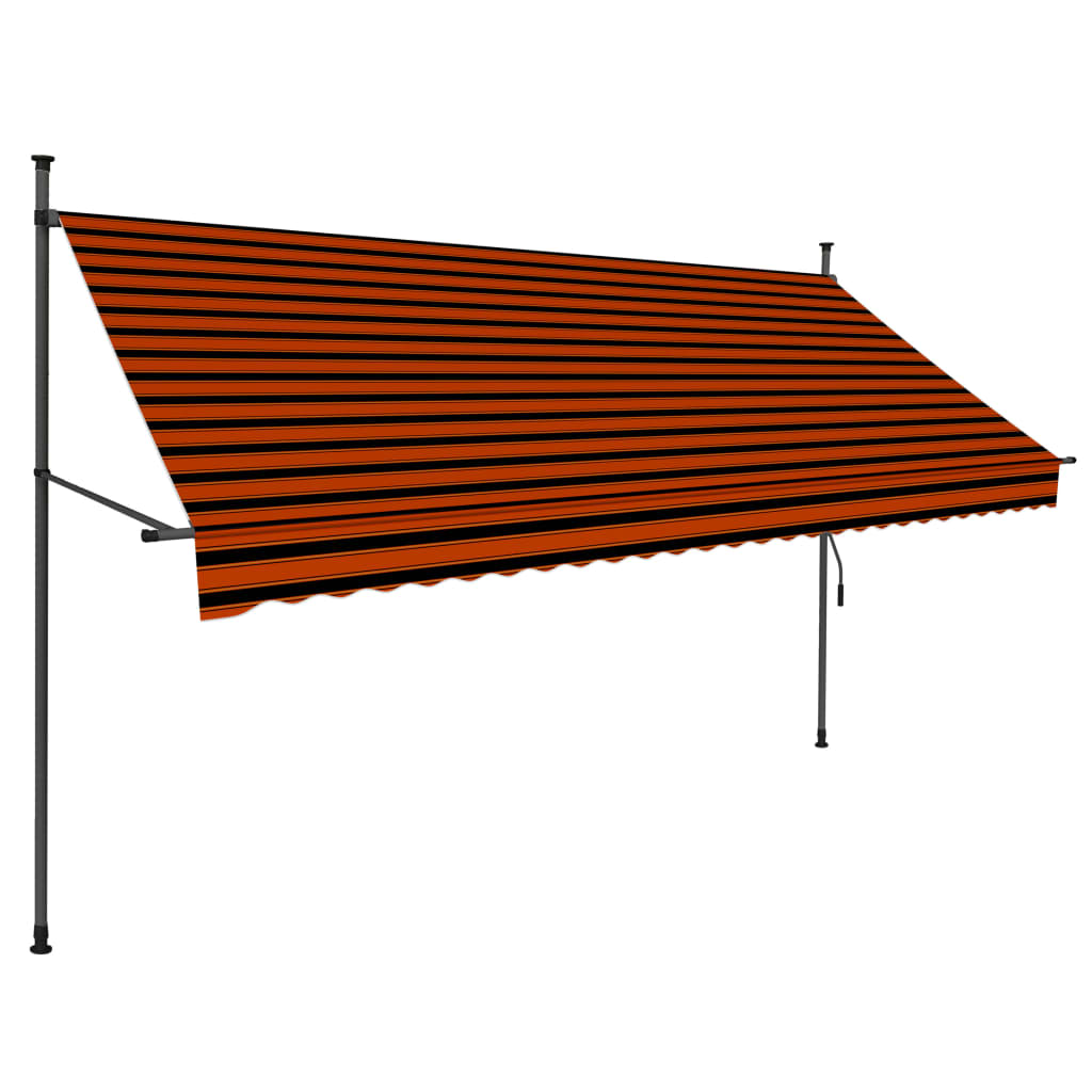 Manuell uttrekkbar markise med LED 300 cm oransje og brun