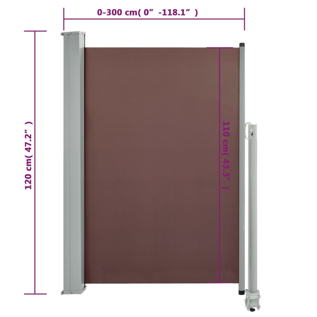 Uttrekkbar sidemarkise 120x300 cm brun