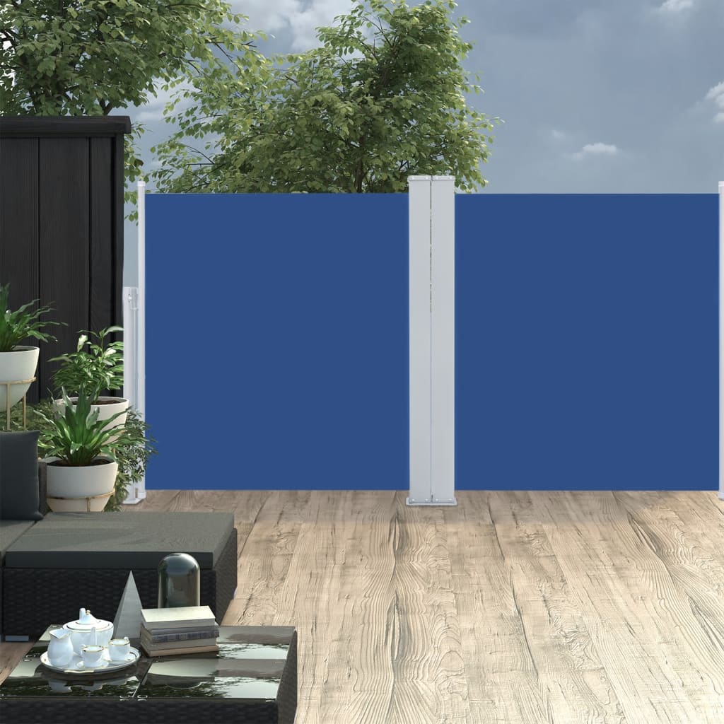 Uttrekkbar sidemarkise 100x600 cm blå