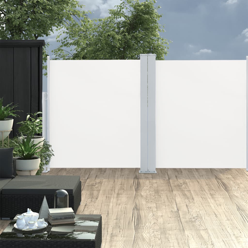Uttrekkbar sidemarkise dobbel 170x600 cm kremhvit