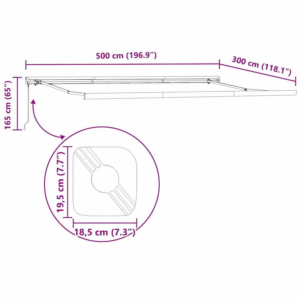 Markise Hvit 5 x 3 m Metall