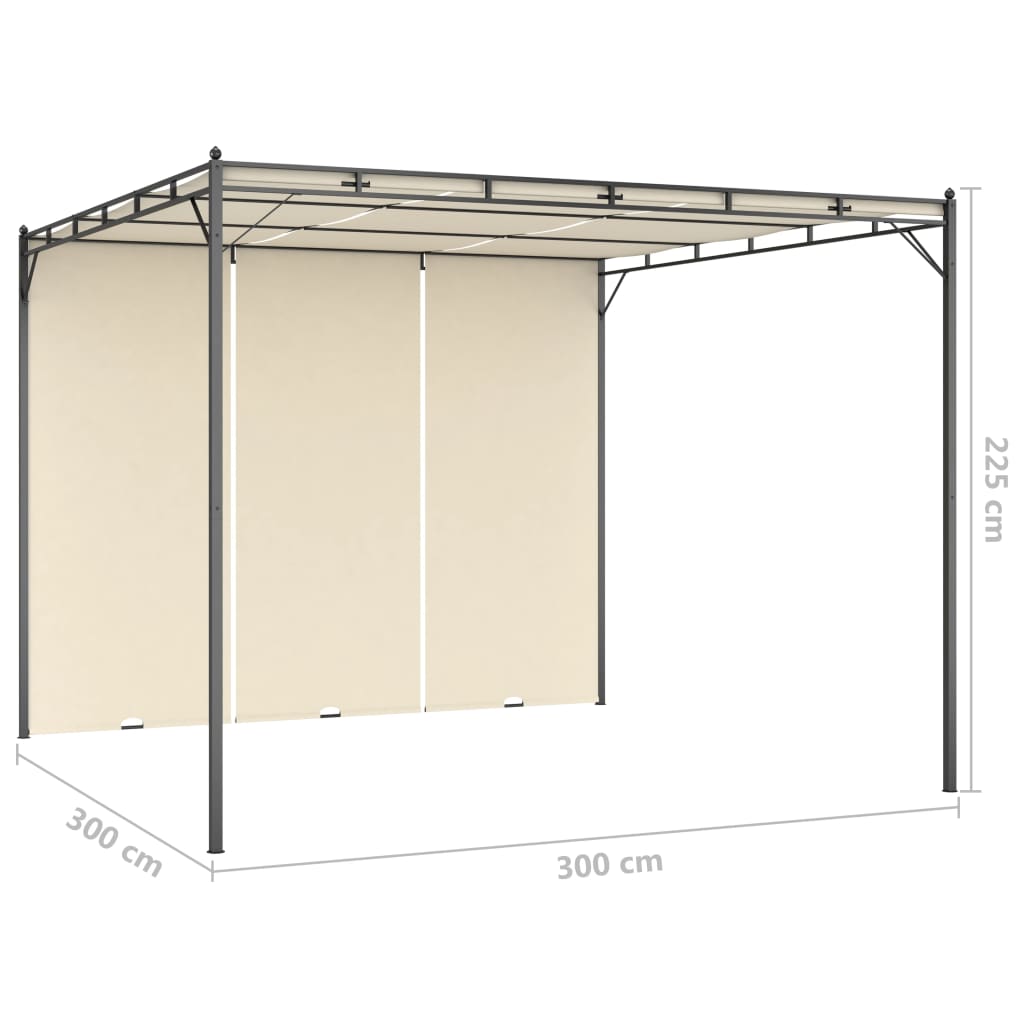 Hagepaviljong med sidegardin 3x3x2,25m kremhvit