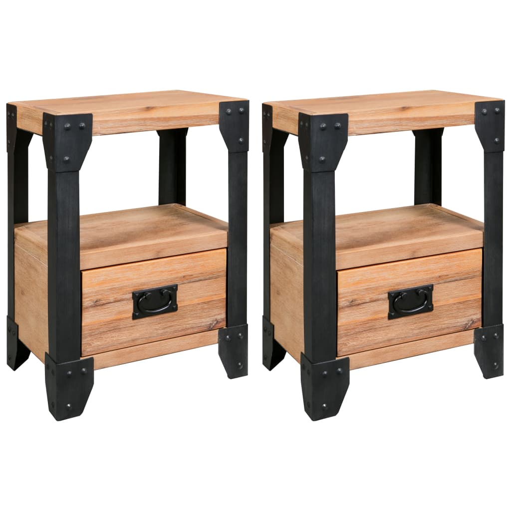 Nattbord 2 stk heltre akasie stål 40x30x54 cm