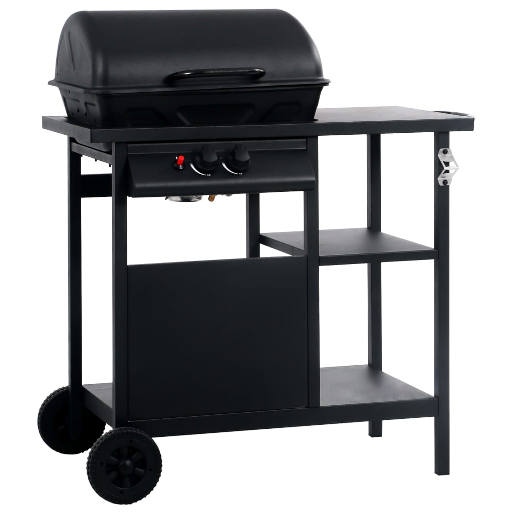 Gassgrill med sidebord i 3 etasjer svart