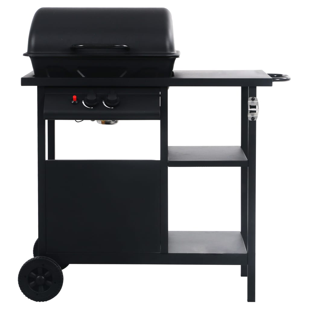 Gassgrill med sidebord i 3 etasjer svart