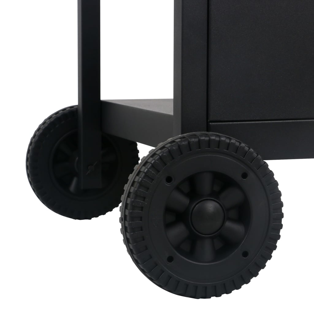 Gassgrill med sidebord i 3 etasjer svart og sølv