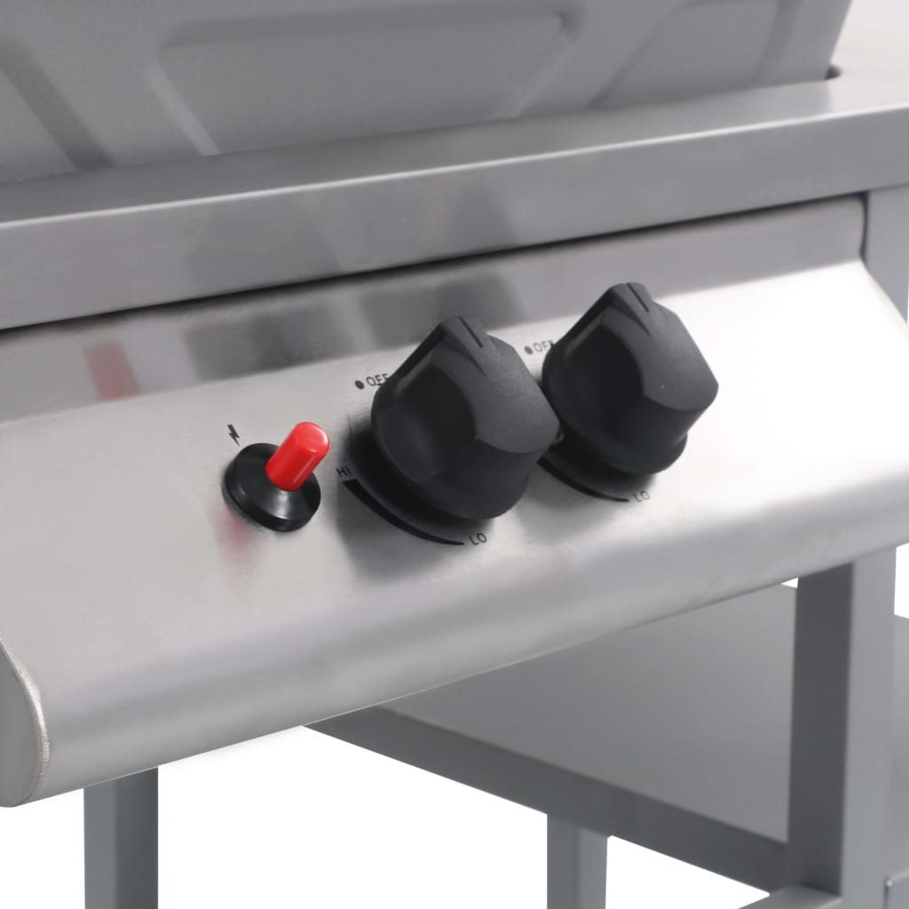 Gassgrill med sidebord i 3 etasjer sølv