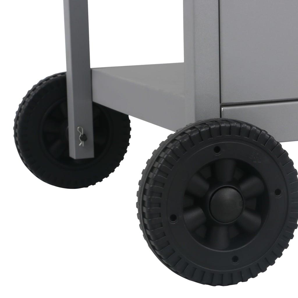 Gassgrill med sidebord i 3 etasjer sølv