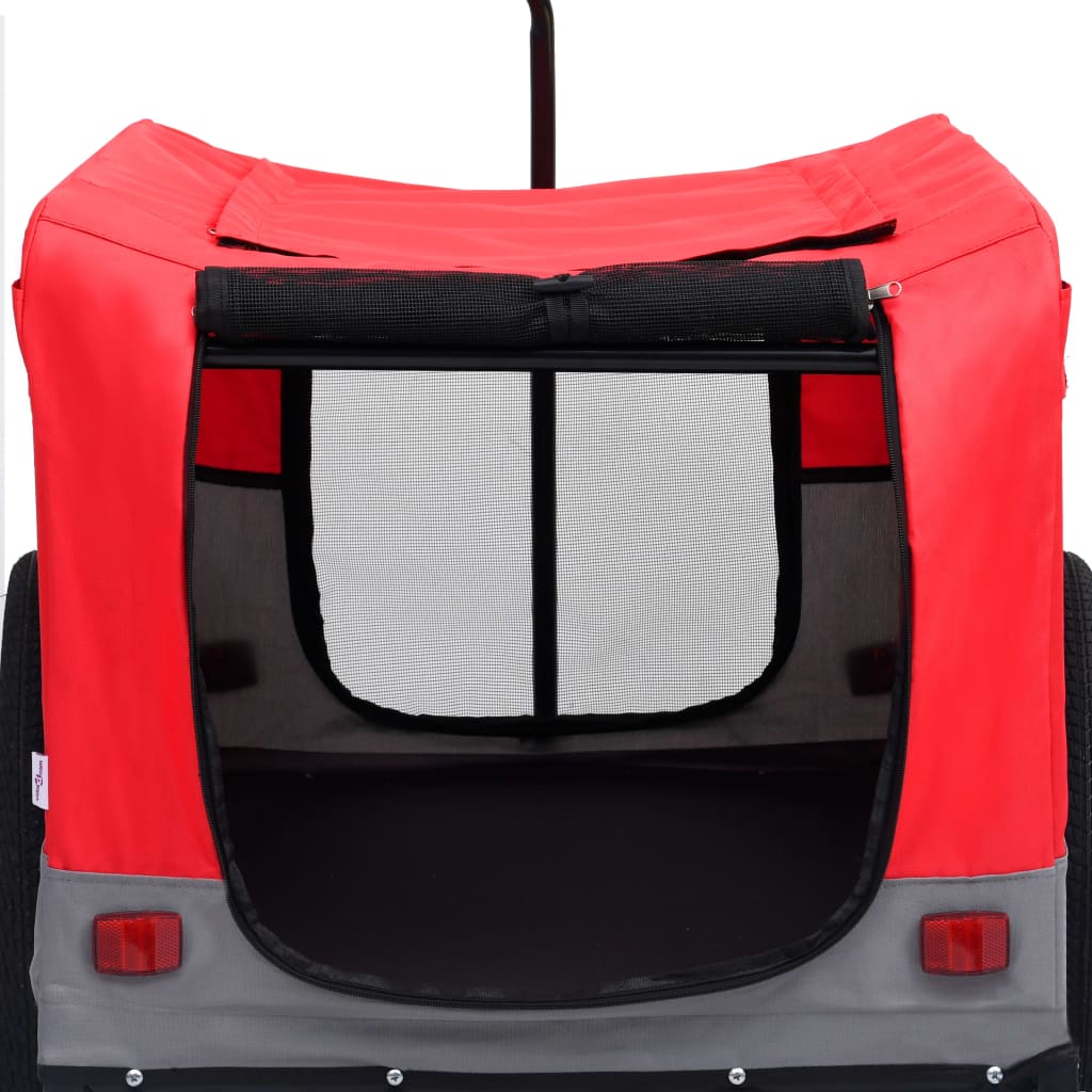 Sykkeltilhenger og joggevogn for kjæledyr 2-i-1 rød og grå