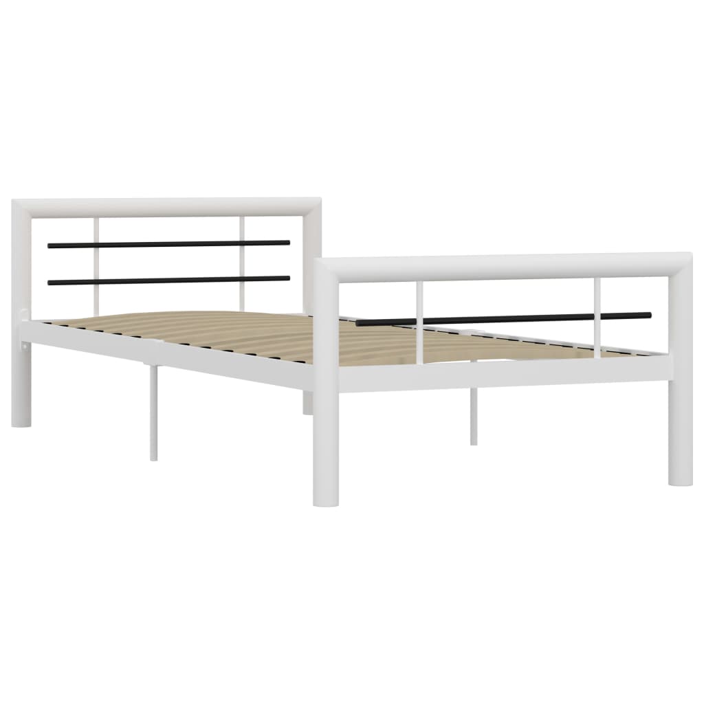 Sengeramme hvit og svart metall 90x200 cm