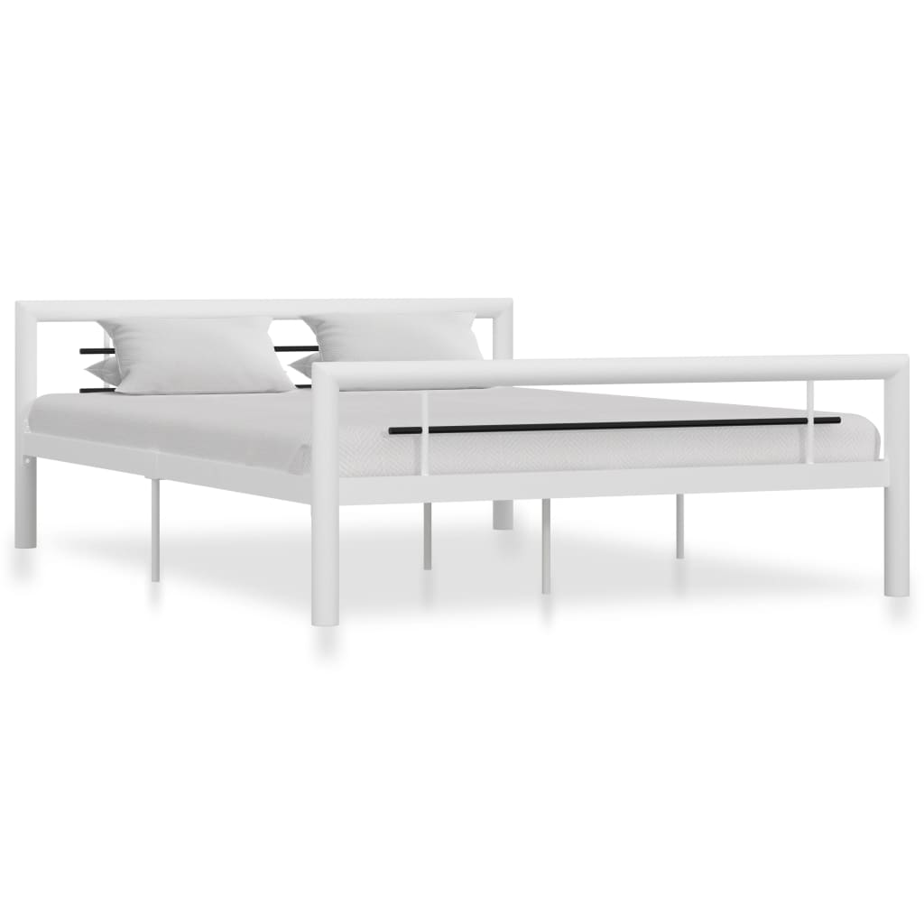 Sengeramme hvit og svart metall 120x200 cm