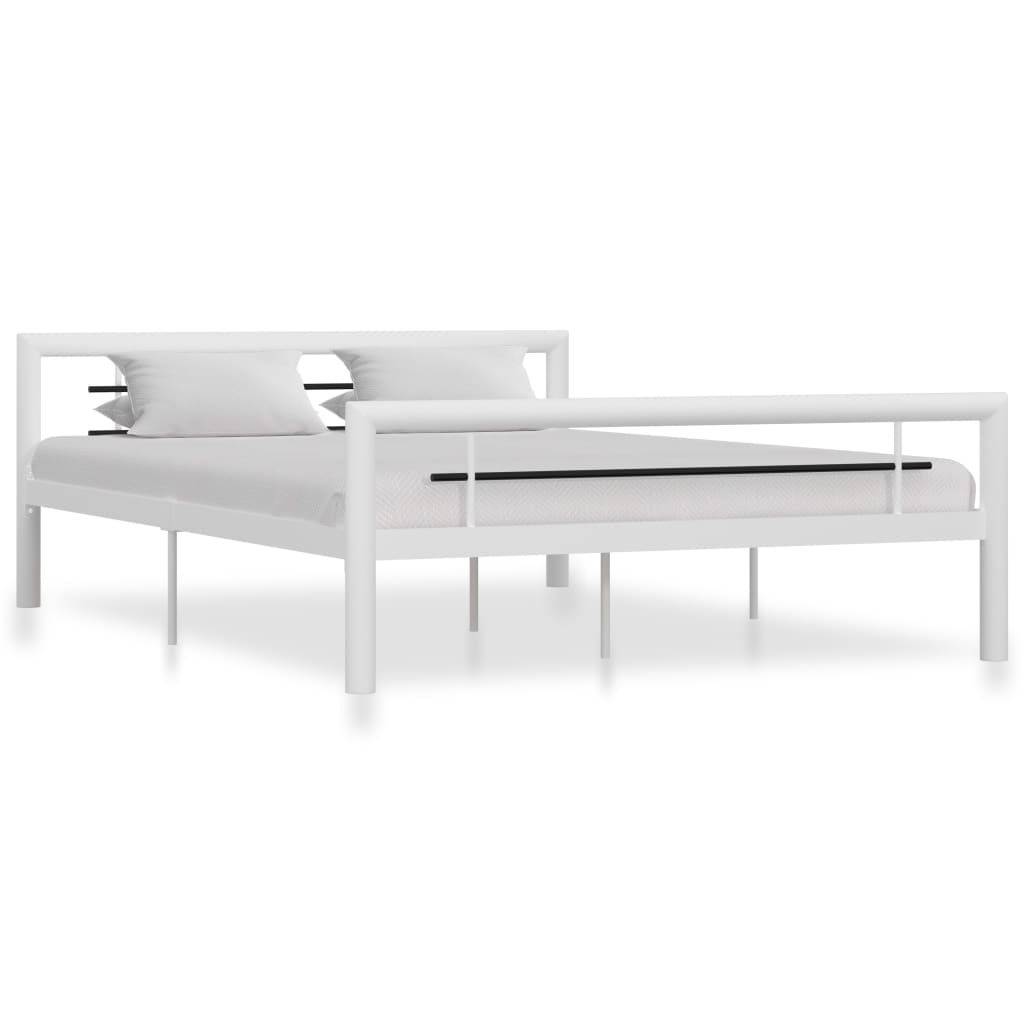 Sengeramme hvit og svart metall 140x200 cm