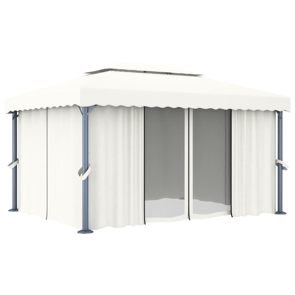 Paviljong med gardin 4x3 m kremhvit aluminium