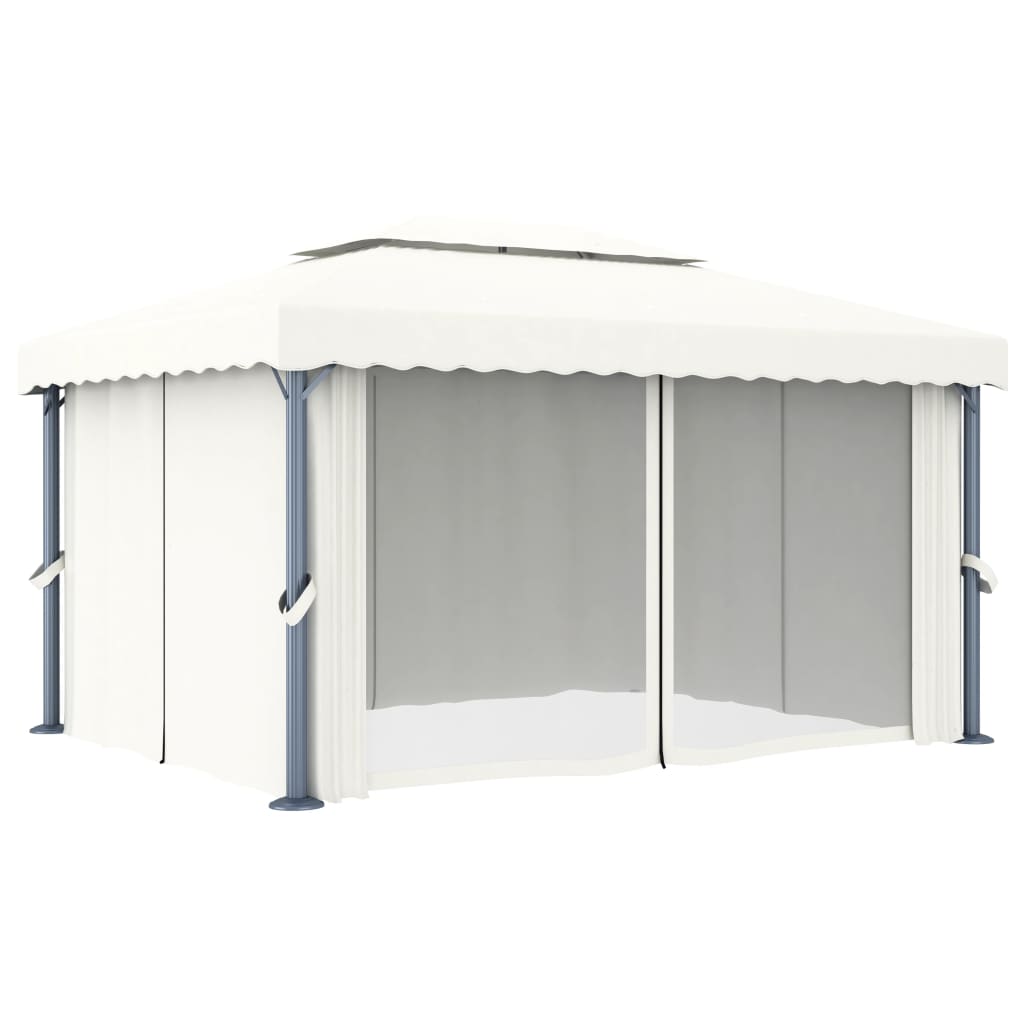 Paviljong med gardin 4x3 m kremhvit aluminium