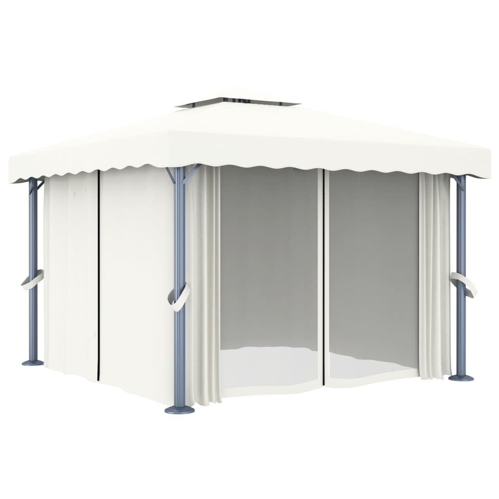 Paviljong med gardin 3x3 m kremhvit aluminium