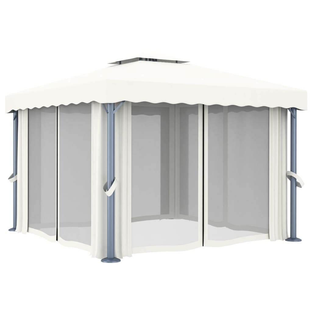 Paviljong med gardin 3x3 m kremhvit aluminium