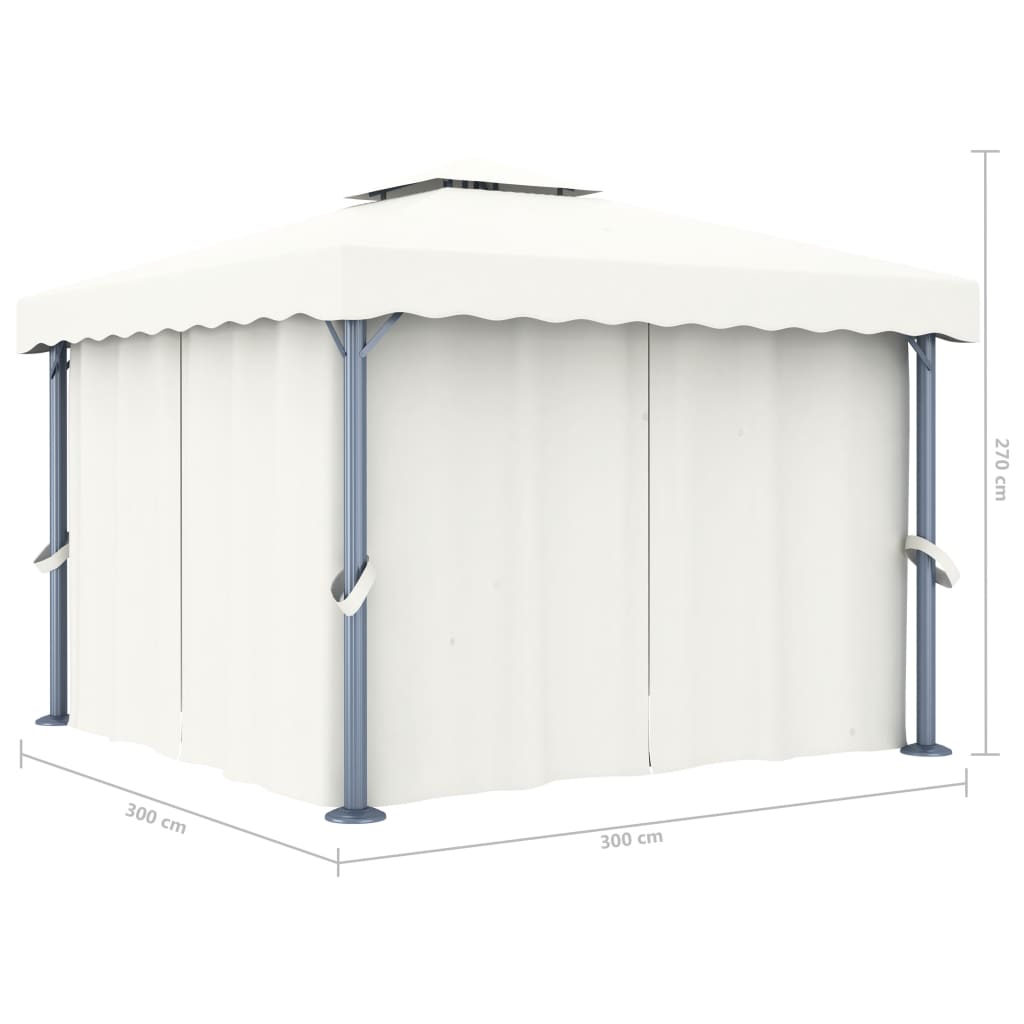 Paviljong med gardin 3x3 m kremhvit aluminium