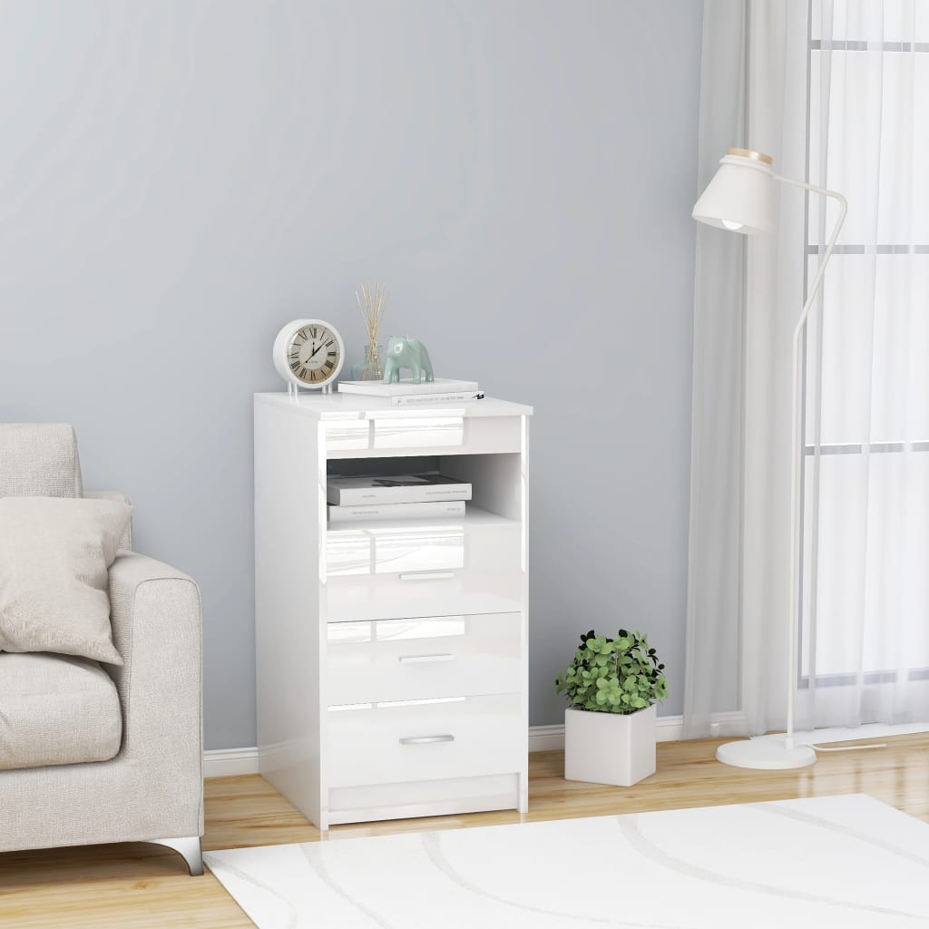 Kommode høyglans hvit 40x50x76 cm konstruert tre