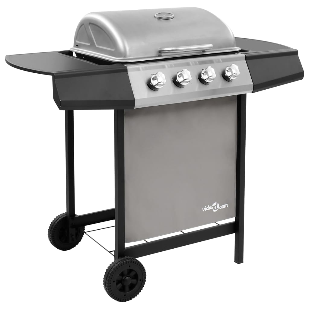 Gassgrill med 4 brennere svart og sølv