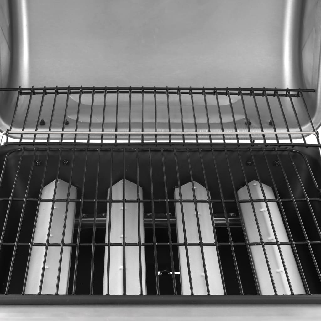 Gassgrill med 4 brennere svart og sølv