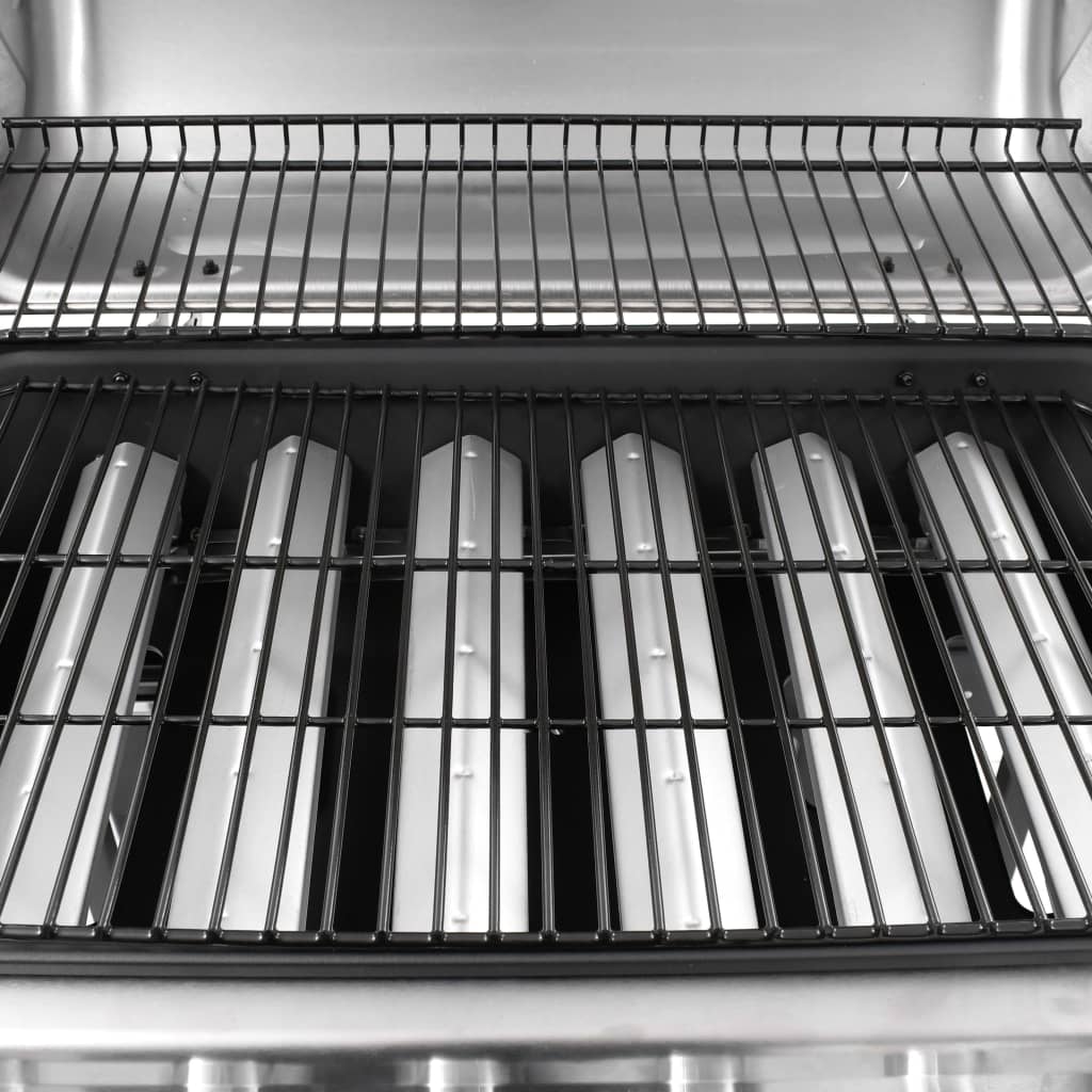 Gassgrill med 6 brennere svart og sølv